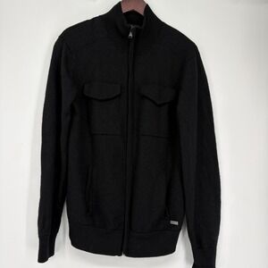Ben Sherman Mens Black‎ Wool Blend Full Zip Mock Neck Knit Jacket Large